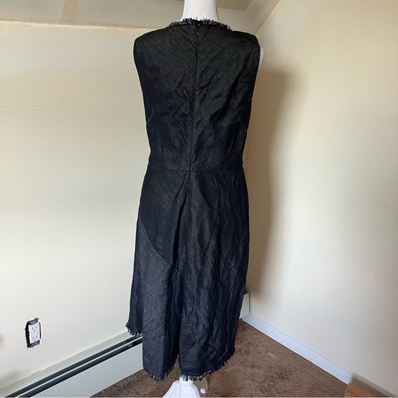 Dorothee Schumacher Denim Blue Linen/Cotton Raw Hem Patchwork Midi Dress size 3 - Picture 9 of 11